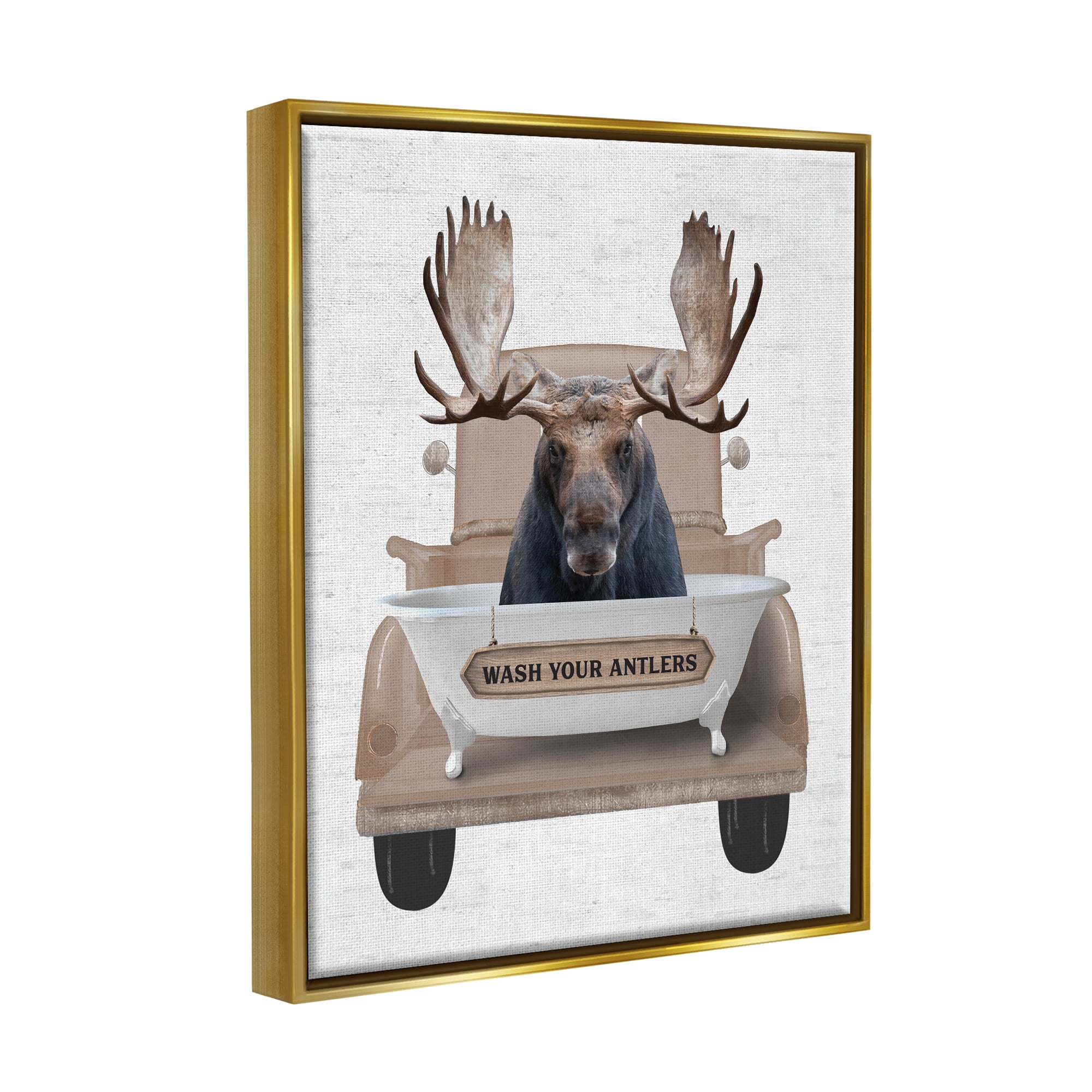 Stupell Industries Wash Your Antlers Truck Animals & Insects Painting Gold Floater Framed Art Print Wall Art, 25 x 31