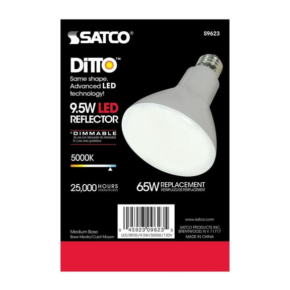 Satco  S9623 BR30 LED Reflector Light Bulbs 9.5W 120V 5000K Natural White Light E26 Medium Base Dimmable (6 Pack)