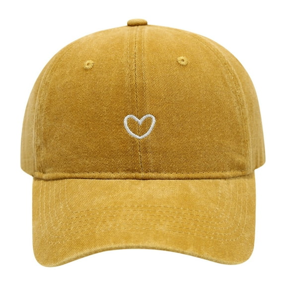 Yellow Visors Women Solid Color Heart Embroidered Soft Top Outdoor Washed Baseball Cap