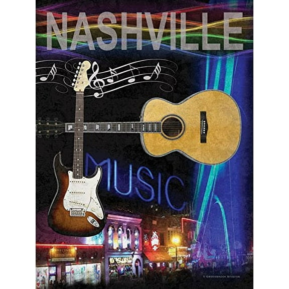 Popular Nashville Tennessee Music Row Guitar Sign; One 12x16in Poster Print