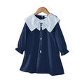 thumbnail image 5 of LYMAYTER Toddler Baby Girls Long Sleeve Dress Bow Collar Elegant Sweet Princess Daily Party Casual Outfit, 5 of 7