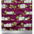 thumbnail image 1 of Soimoi polyester Crepe Fabric Vehicles,Tree & Shops Architectural Print Fabric by the Yard 52 Inch Wide, 1 of 3