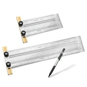 POWERTEC 80032 Precision Marking T Rule Set | 6" and 12" Stainless Steel Woodworking T Square Rulers for Marking, Measuring, Scribing Tool with Mechanical Pencil (80024 x1 + 80028 x1)
