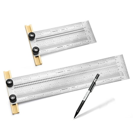 POWERTEC 80032 Precision Marking T Rule Set | 6" and 12" Stainless Steel Woodworking T Square Rulers for Marking, Measuring, Scribing Tool with Mechanical Pencil (80024 x1 + 80028 x1)