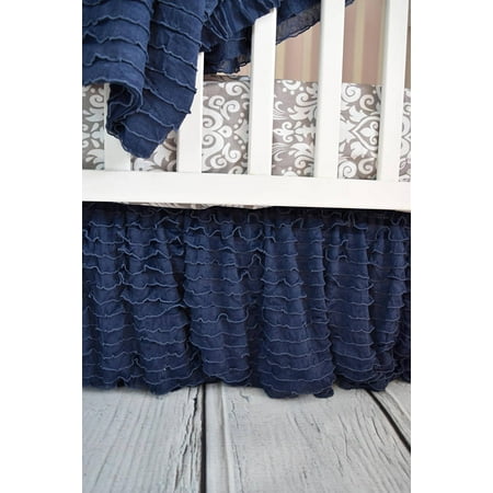 Fur Ruffle - Navy Blue Ruffle Crib Skirt for Baby Bedding Nursery Decor