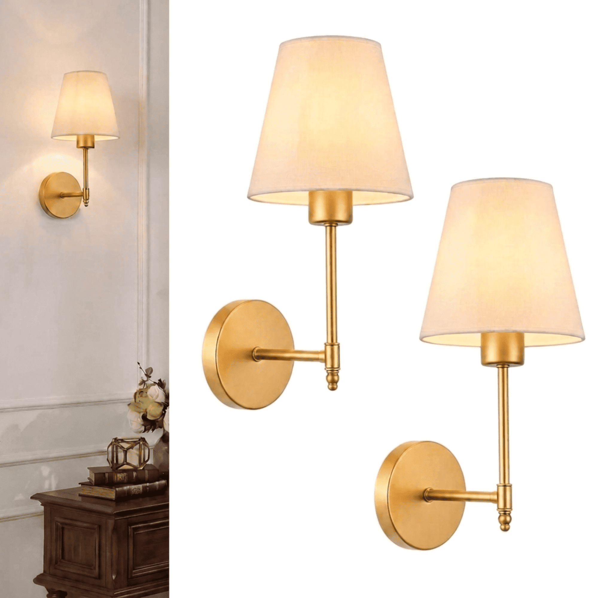 VOLIVO Wall Sconces Set of 2, Wireless Wall Lights with 15 Colors Rgb Dimmable & Remote Control, for Bedroom Living Room Hallway (Golden)