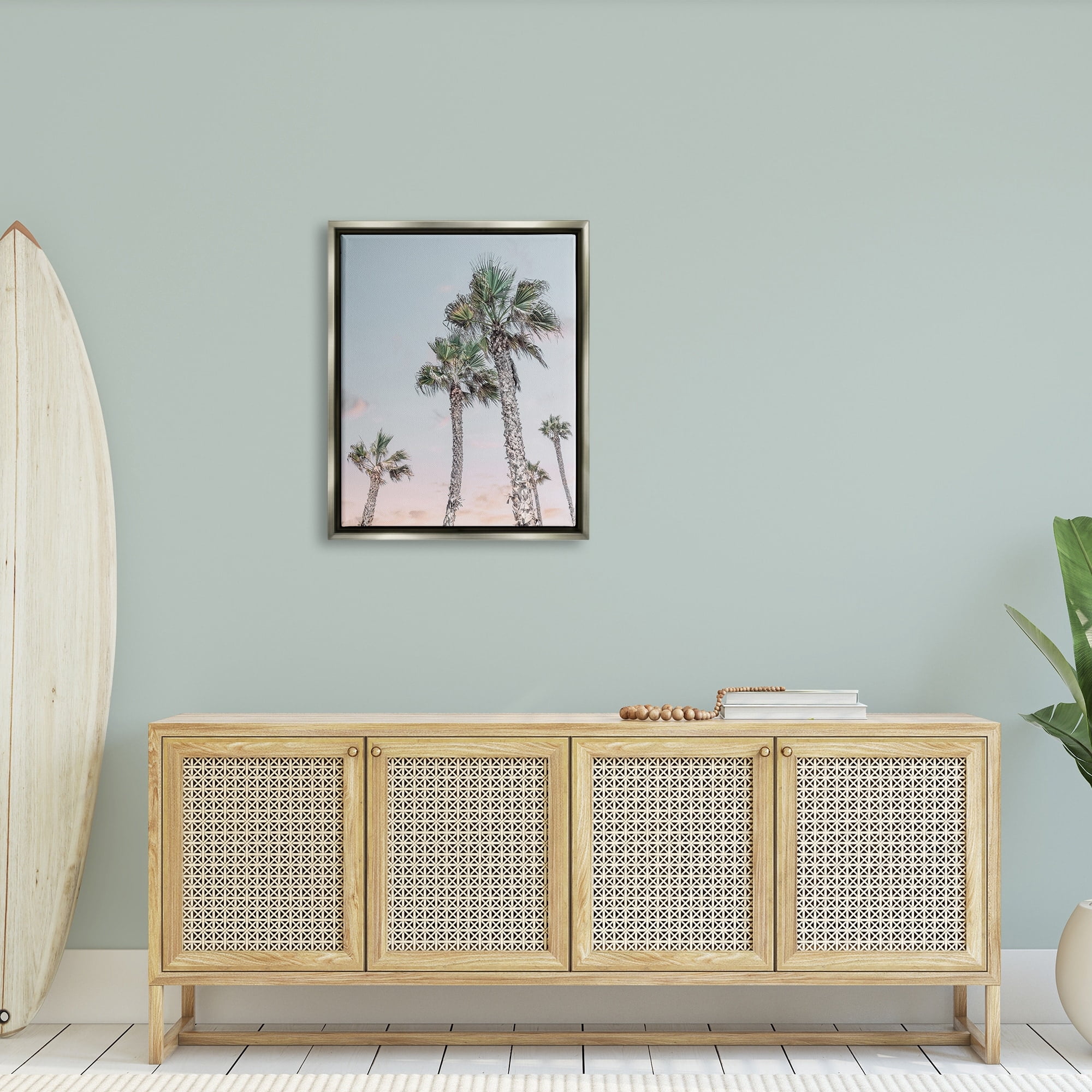 Stupell Industries Tall Tropical Palm Trees Clear Sunset Sky Photograph Luster Gray Floating Framed Canvas Print Wall Art, Design by Natalie Carpentieri