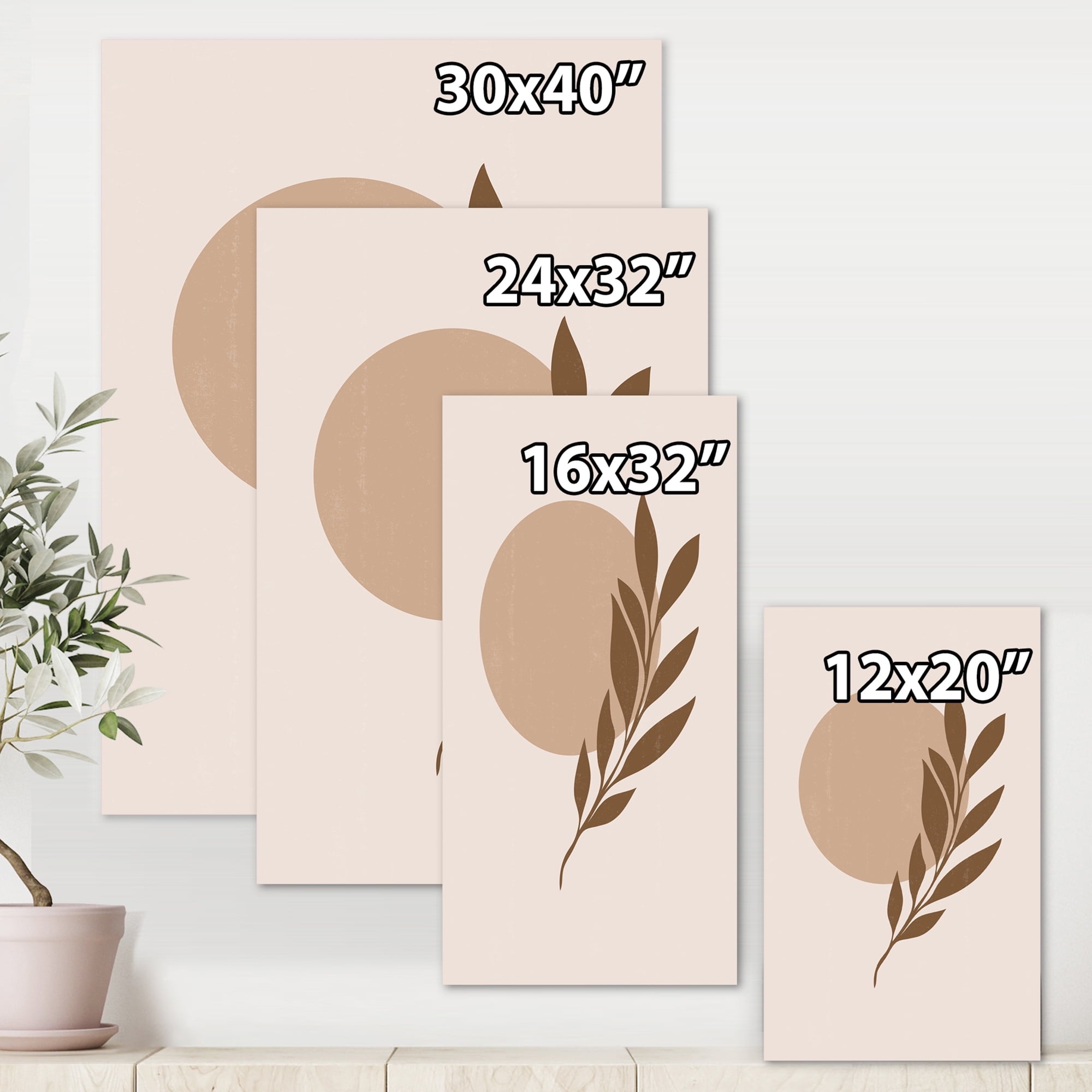 Designart ' Abstract Terracotta Moon and Sun With Tropical Leaf ' Modern Canvas Wall Art Print