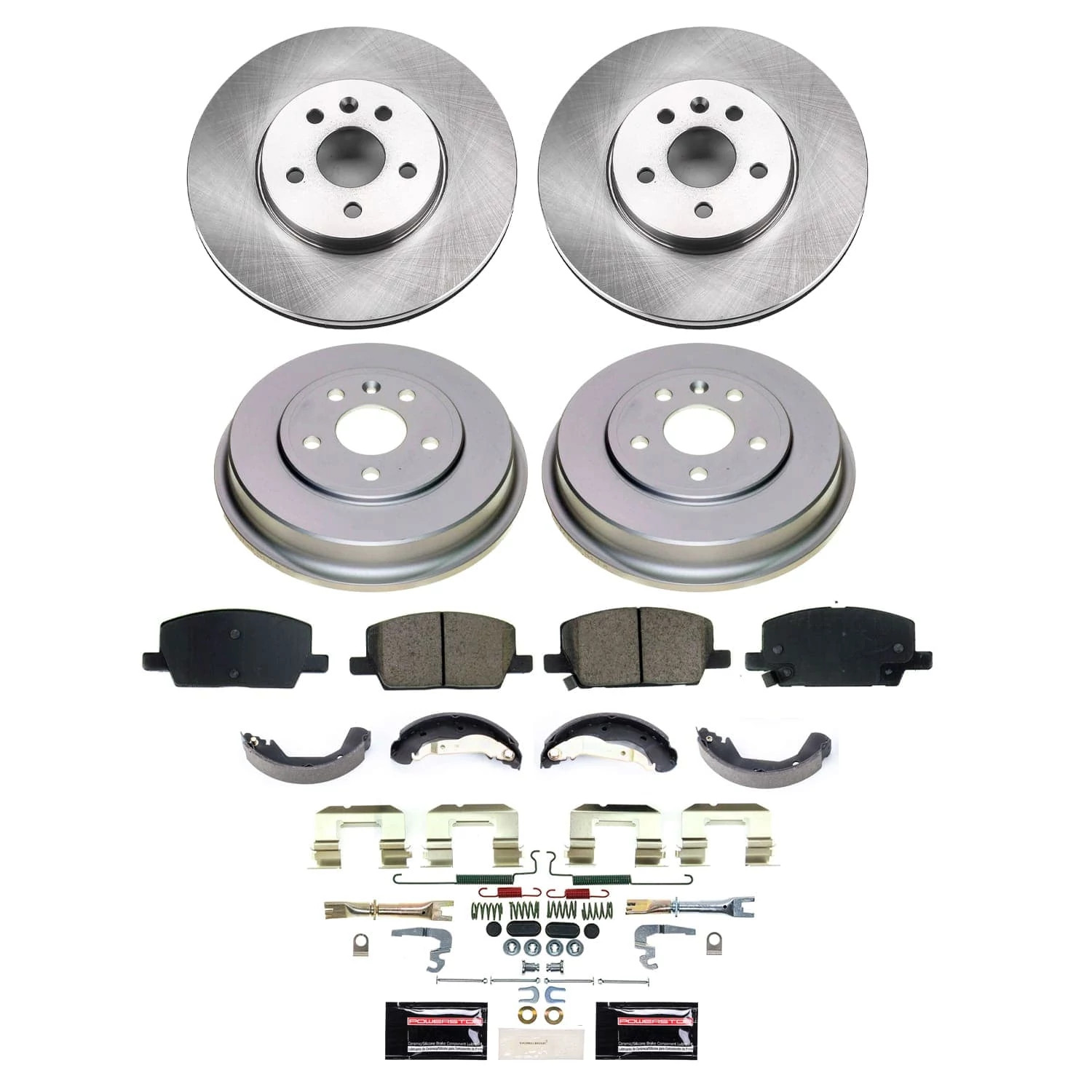 PowerStop Front and Rear Stock Replacement Brake Pad Rotor Drum and Shoe Kit KOE15489DK