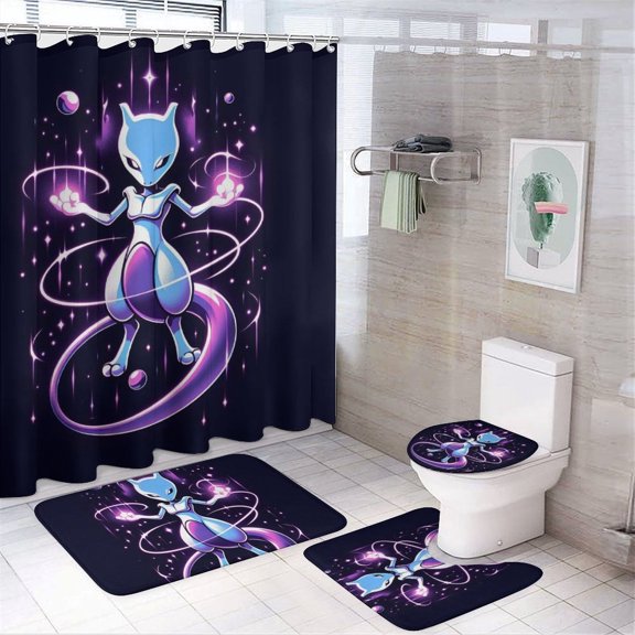4 Pcs Shower Curtain Set with Non-Slip Rug, Toilet Lid Cover and Bath Mat, Colorful Waterproof Shower Curtain with 12 Hooks, Bathroom Decor Accessories 72" x 72"