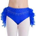 thumbnail image 4 of Lejafay Girls Glittery Rhinestones Dance Outfits One Shoulder Mock Neck Crop Top with Feather Briefs Dancewear Blue 12, 4 of 6