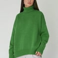 thumbnail image 4 of Women Sweater High Collar Long Sleeve Ribbed Trim Pullover Tops Loose Fit Solid Color Mid-length Knitting Tops, 4 of 8