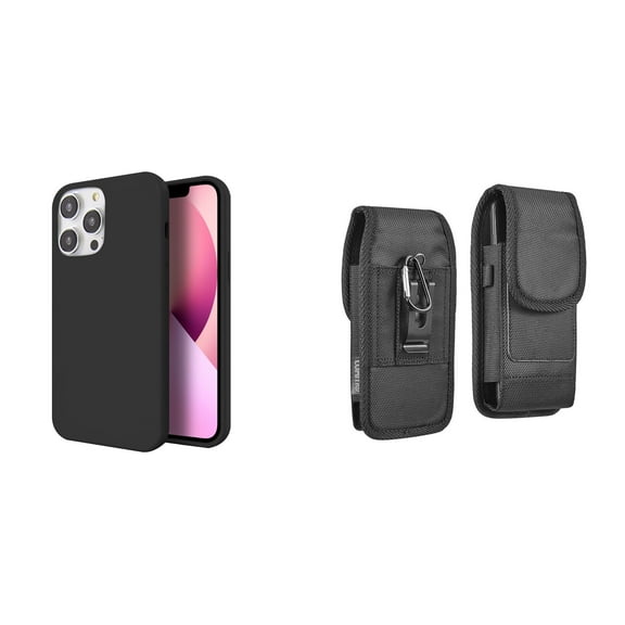 Slim Silicone Case and Belt Holster Pouch for iPhone 14 Pro Max - Black