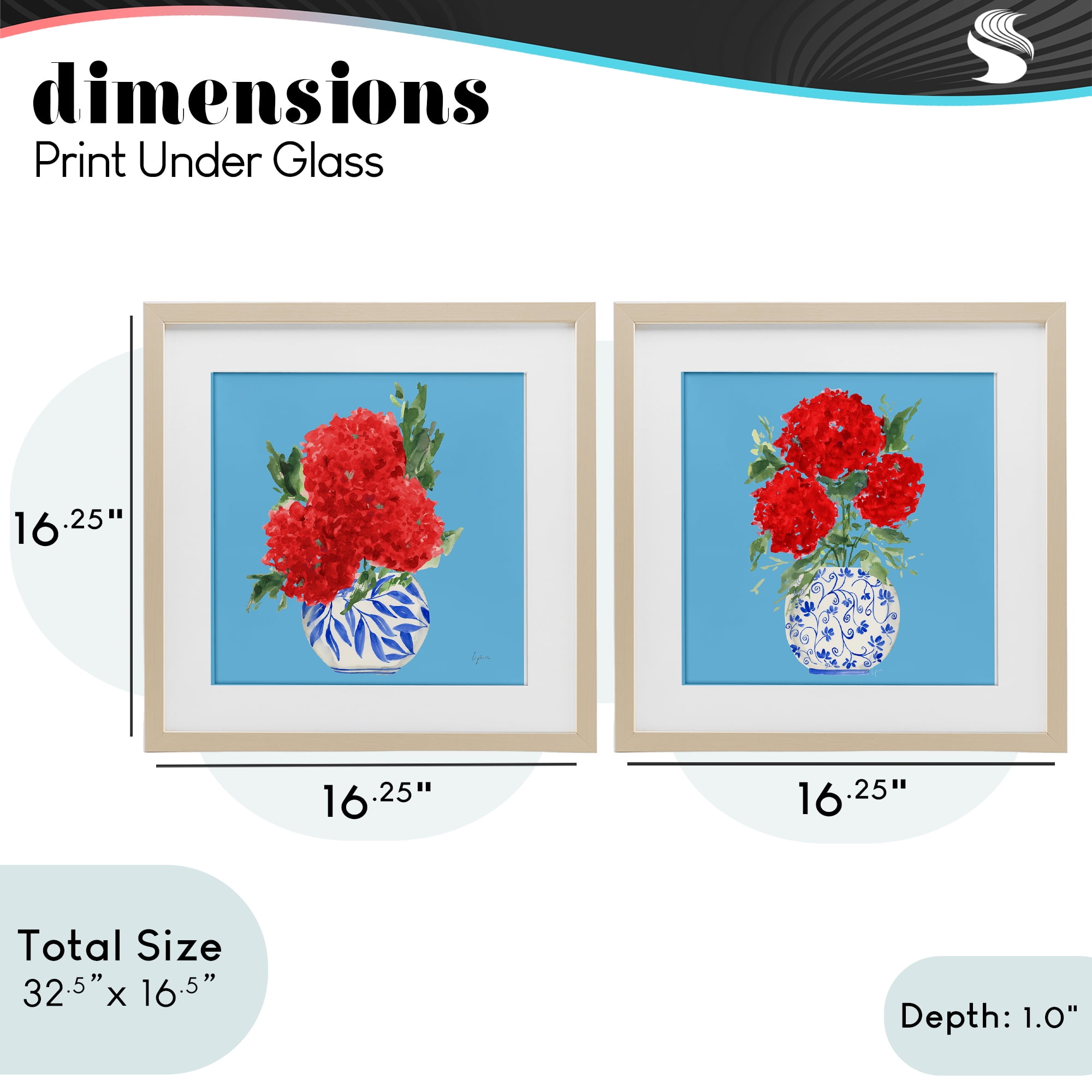 Stupell Industries Bright Red & Blue Hydrangeas 2 Piece Birch Framed Print Under Glass Set, design by Lucille Price