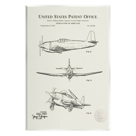 Stupell Industries Detailed Vintage Plane Patent Graphic Art Unframed Art Print Wall Art, Design by Karl Hronek