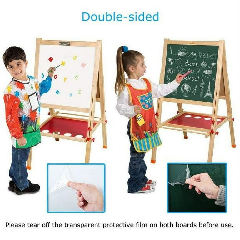 Kids Easel with Paper Roll Double-Sided Whiteboard & Chalkboard Standing Easel with Numbers and Other Accessories for Kids and Toddlers (t04), Size