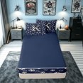 thumbnail image 4 of meiyoeat Soccer Letter K Zipper Comforter Set with Fitted Sheet and 2 Pillowcases for Boys, Sports Football Zipper Bedding Set, Navy Blue, Blue Reversible, 3pcs, 4 of 6