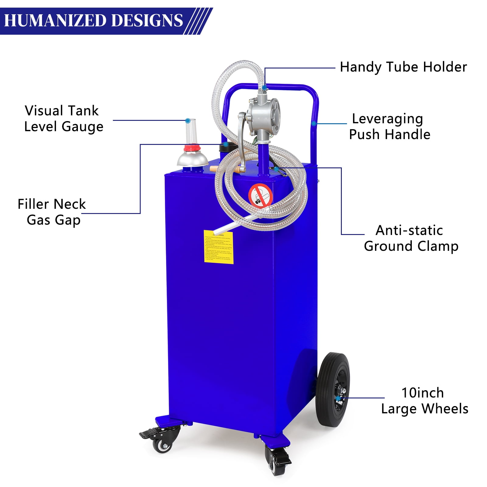30 Gallon Fuel Caddy with Bi-Directional Hand Crank Pump, Fuel Level Gauge & Universal Rolling Wheels, Welded Steel Portable Fuel Storage Tank for Diesel Engine Oil Lubrication Oil