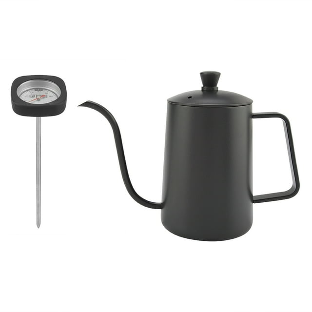 Hervidor de café con cuello de cisne, hervidor de café de acero inoxidable de 600 ml con termómetro, tetera con cuello de cisne, características de vanguardia
