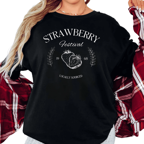 Women's Strawberry Festival 1968 Retro Graphic Vintage Farmhouse Casual T Shirt Short Sleeve Round Neck Top Black S-5XL