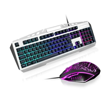 FLAGPOWER Gaming Keyboard Mouse Combo LED Backlit Mechanical Feeling Bundle
