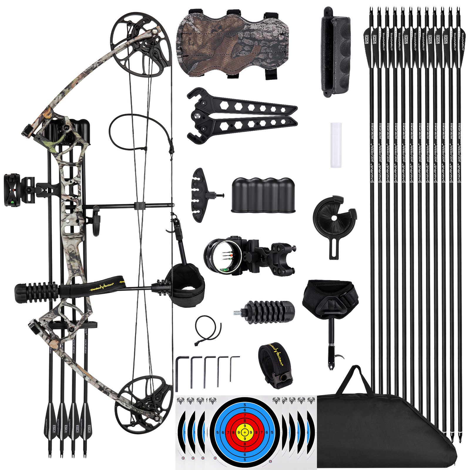 Archery Ready to Hunt Compound Bow Package for Adults and Teens,25"-31" Draw Length，0-70 Lbs Draw Weight ,up to IBO 320 fps，Lightweight Design Bow ,Fully Adjustable