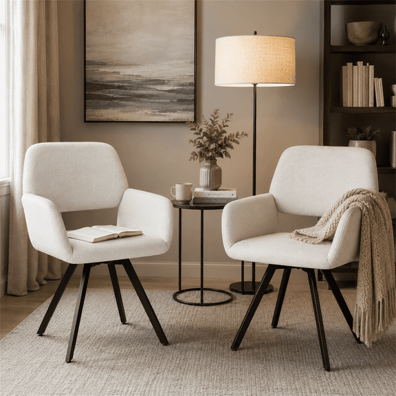 Homy Casa Set of 2 Modern Upholstered Swivel Accent Chairs with Arms for Coffee Corner Beige