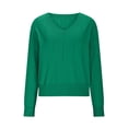 thumbnail image 3 of Women's 2025 Solid Color V Neck Slim Fit Pullover, Long Sleeve Knit Sweater, Fashion Casual Top, Soft Comfortable Wear, Daily Life Sweater, Work Vacation Blouse Green XL, 3 of 5