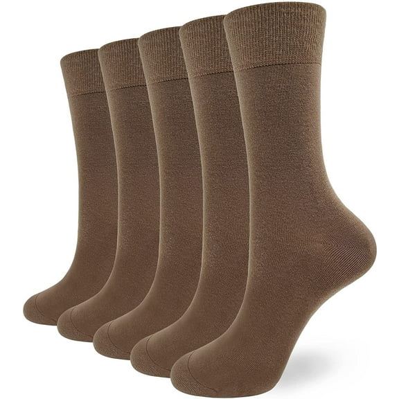 SERISIMPLE 5 Pairs Bamboo Dress Casual Sock for Women Mid-Calf Crew Socks Soft Lightweight (Brown, Medium)