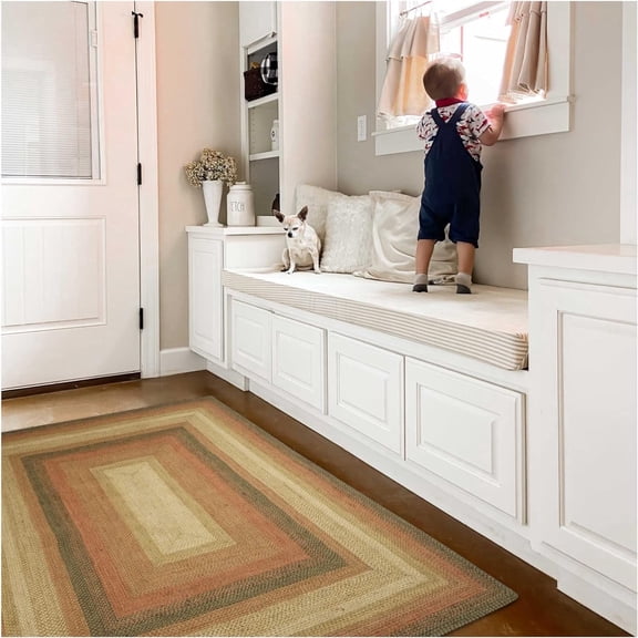 Homespice Russett Jute Braided Area Rug, 6' x 9' Rectangular Beige - Red - Black, Reversible, Natural Jute Yarn Rustic, Country, Primitive, Farmhouse Style