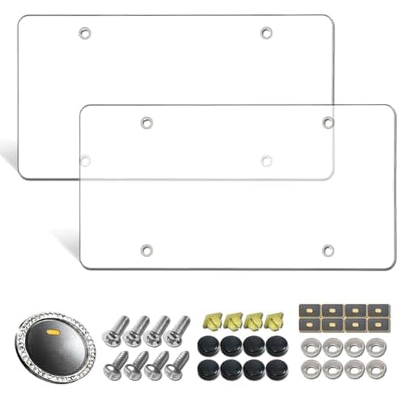 License Plate Covers- Clear Flat License Plate Protector, Unbreakable Transparent Protective Cover with Screws Caps, 2 Pack for Front Rear