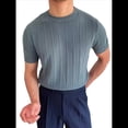 thumbnail image 3 of Camiseta Informal de Punto Acanalado de Corta con Cuello Redondo y Bajo Fino para Hombre, Color Liso Azul XXXL, 3 of 10