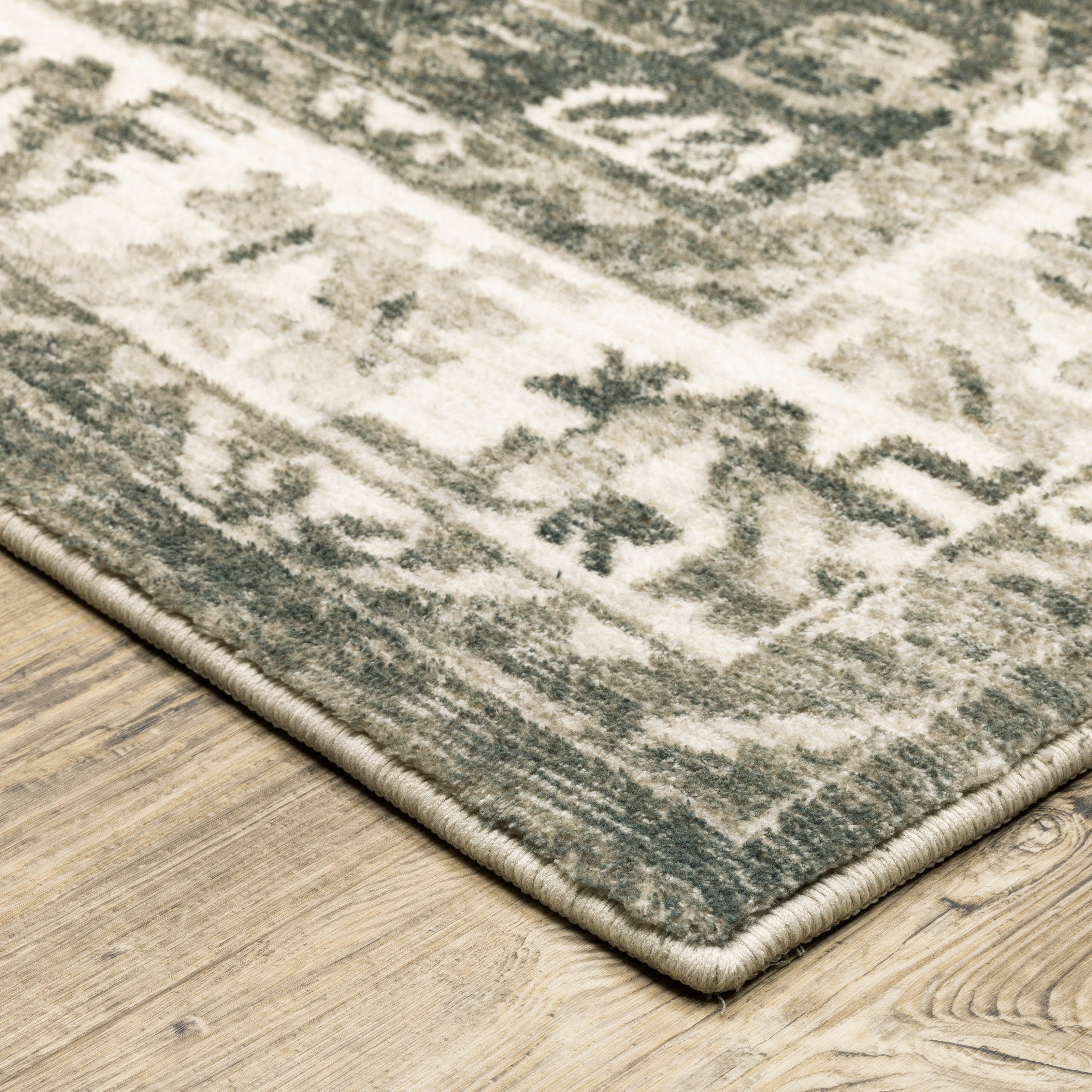 Avalon Home Silvana Distressed Border Area Rug, 2' X 8' Runner, Charcoal/ Ivory