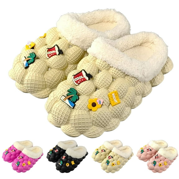 Dakaela Womens Fleece Lined Clogs Cute Winter Walking Garden Shoes Non Slip House Slippers Indoor Outdoor Mules Beige 6