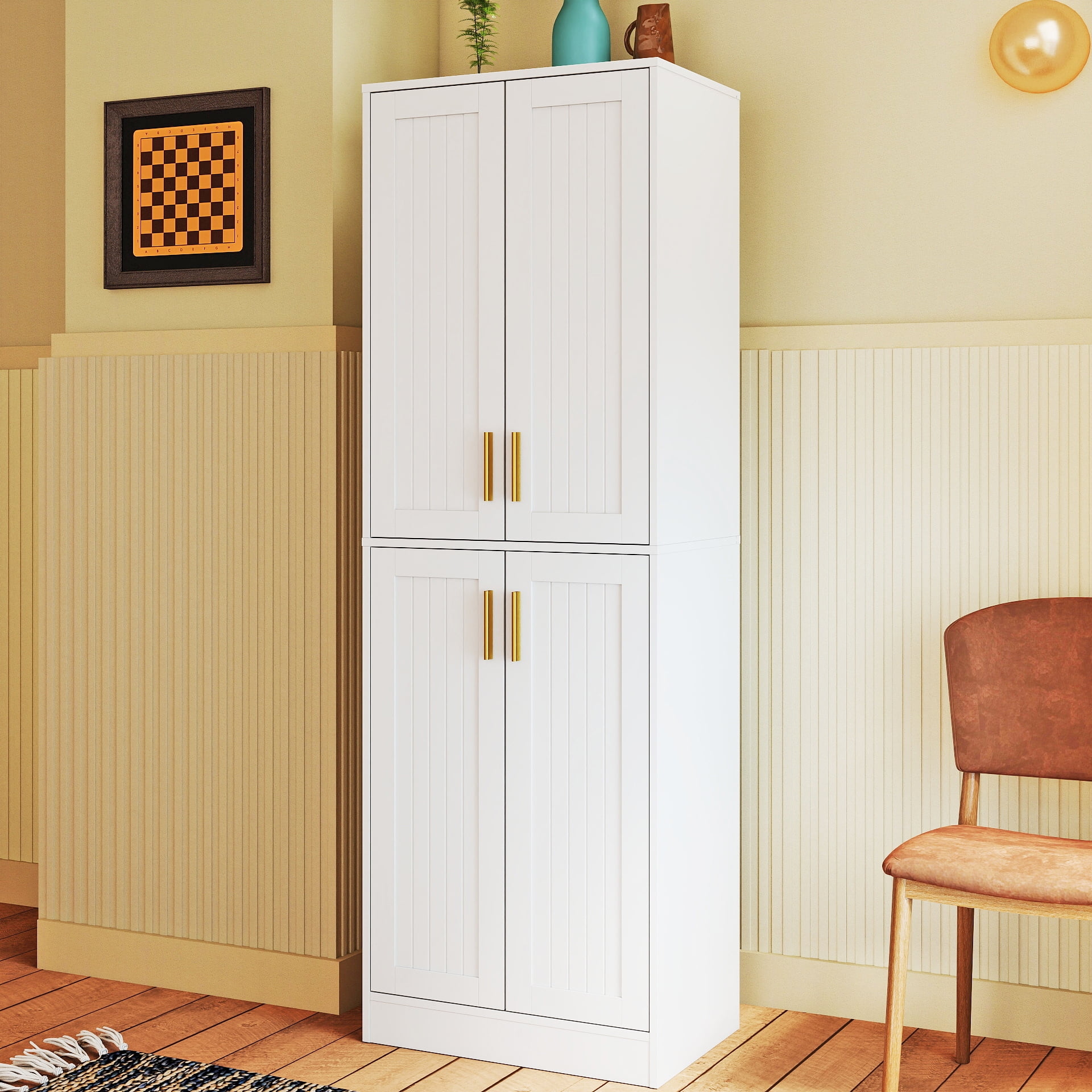 67.7” Tall Modern Storage Cabinet with 2 Adjustable Shelves, Bathroom Cabinet with 4 Doors, Kitchen Cabinets, Cupboard for Kitchen, Living Room