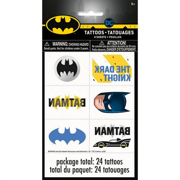 Batman Multicolor Tattoos Pack of 24 - Assorted Design Tattoos Party Favors for Kids