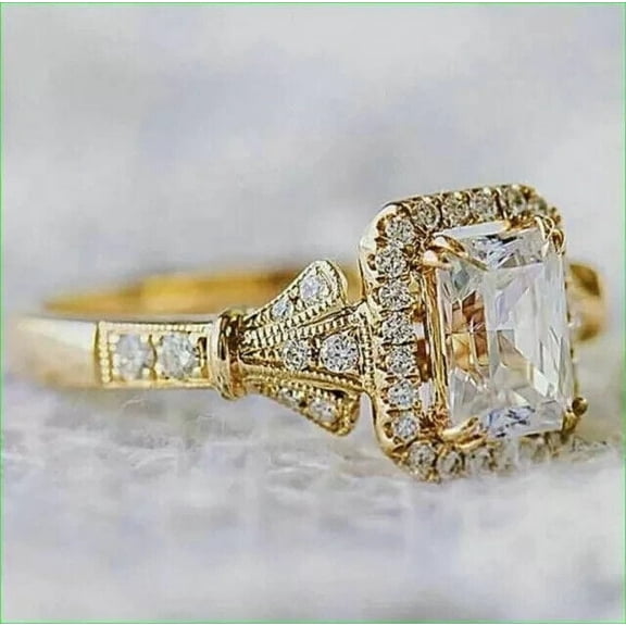 1.50Ct Radiant Cut Lab Created Diamond Women's Halo Engagement Ring 14K Yellow Gold Plated Silver