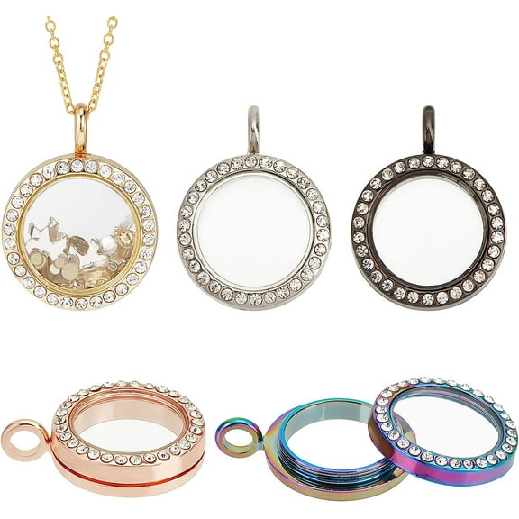 PH 5 Colors Rhinestone Photo Charms 5pcs 1" Photo Frame Charms Round Photo Pendant Memory Locket Charm for Wedding Bridal Bouquet Keychain Jewelry Making Colorful