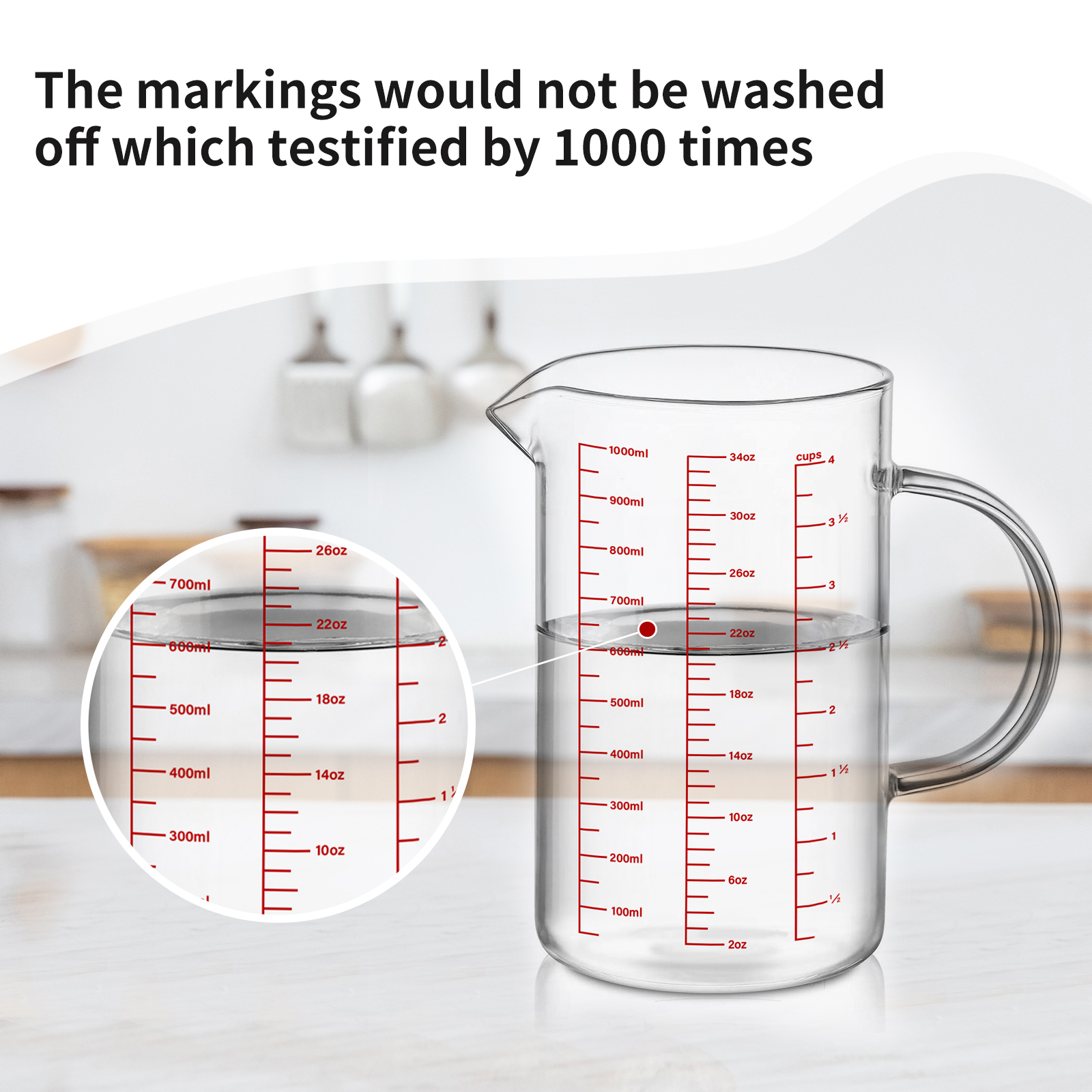 WhiteRhino 4-Cup Borosilicate Glass Measuring Cup, Clear photo 7