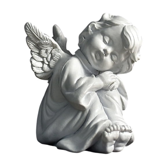 Resin Angel Figurines Set of 4 White, Small Cherub Statue Decor for Shelf Mantel, Guardian Angel Memorial Gift Praying Hugging Figurines for Tabletop Home Decor