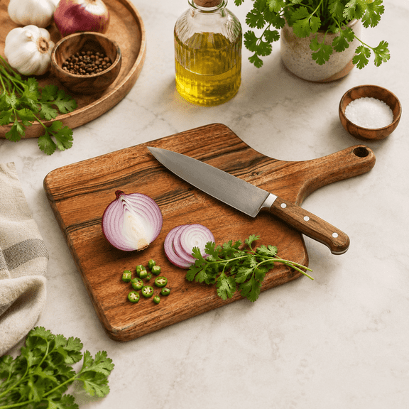 Expobazaar Acacia Wood Chopping Board with Handle, Wooden Cutting Board for Kitchen, Serving Board for Bread, Cheese, Fruits & Vegetables, Handcrafted Wood Paddle Board, 10 x 0.75 x 15 Inches