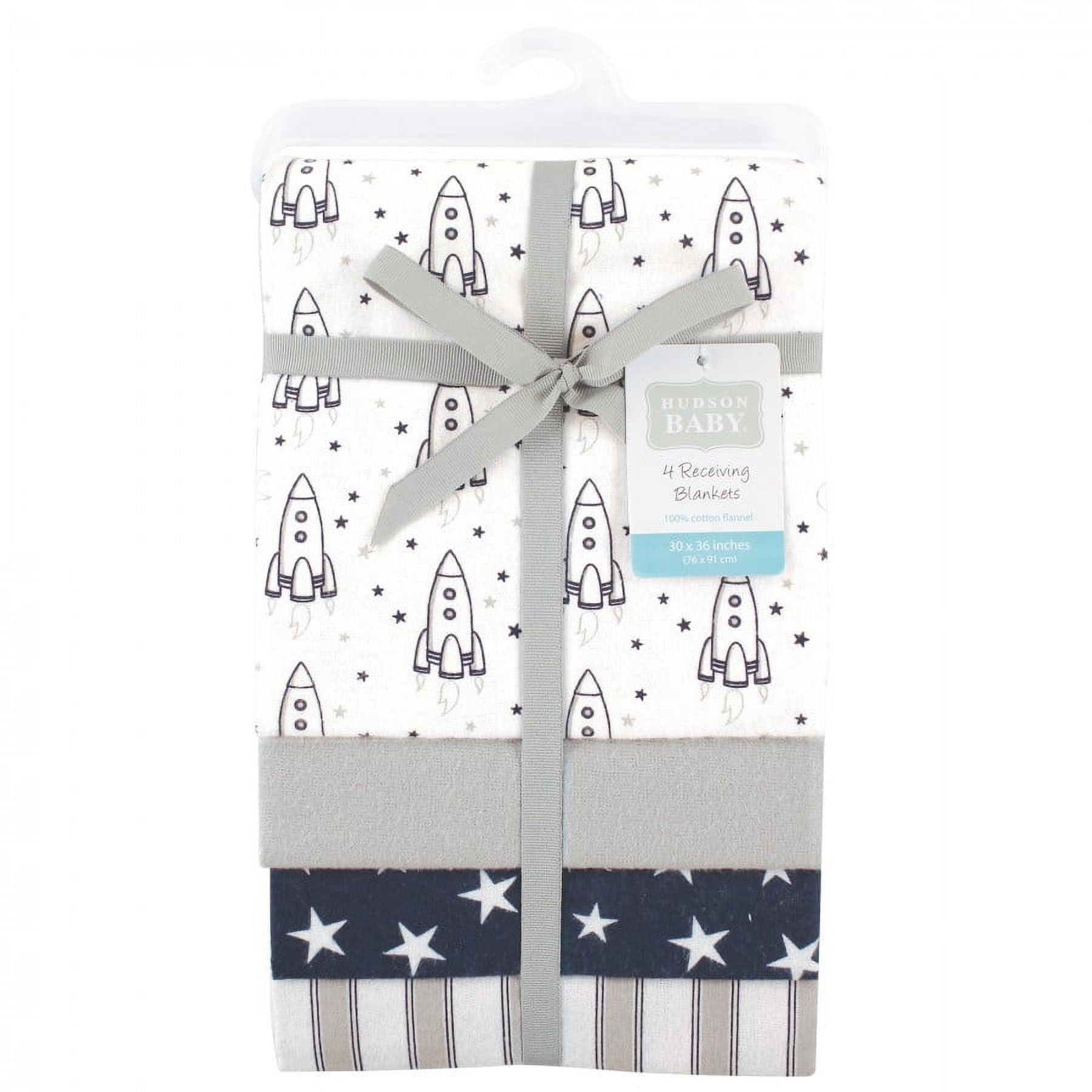 Hudson Baby Infant Boy Cotton Flannel Receiving Blankets, Rocket Ship, One Size