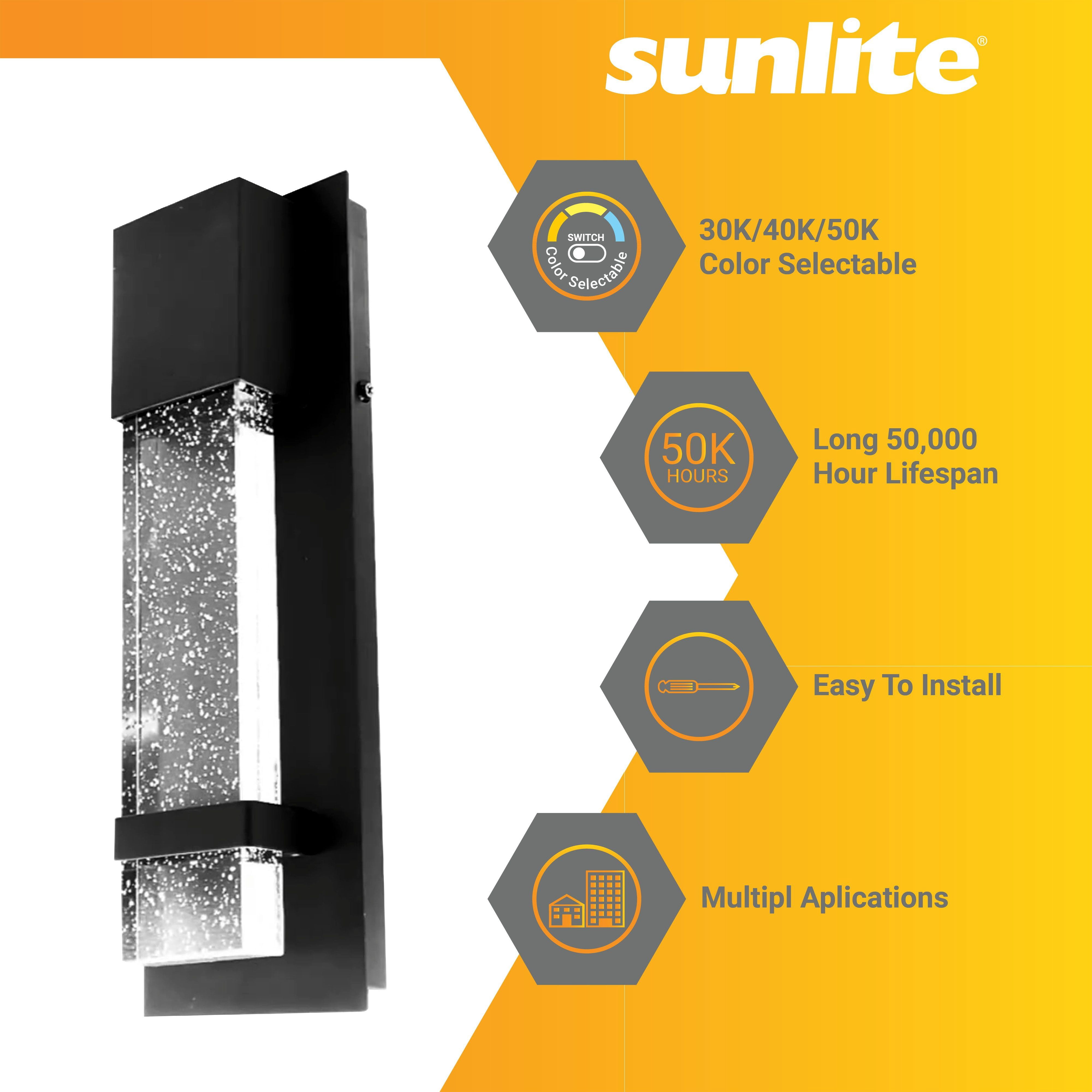 Sunlite LED Outdoor Raindrop Wall Sconce Light Fixture, 12 Watts (60W=), 600 Lumens, Color Selectable 30K/40K/50K, Dimmable, 120 Volts, ETL Listed, Black, For Patios, Garage & Entryway Use