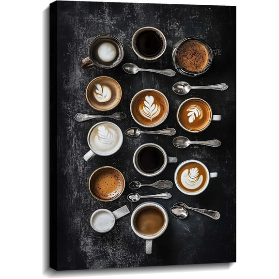 Coffee Canvas Wall Art Bar Wall Decor Brown Poster Caffe Latte Painting Vintage Artwork for Kitchen Dinging Room Decor Framed(Picture-2,12.00"x18.00")