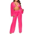 thumbnail image 3 of VISgogo Conjunto de Ropa de 3 Piezas para Mujer, Blusa de Color Sólido de Manga Larga con Cuello de Solapa + Sujetador + Pantalones de Pierna Ancha VISgogo moda, 3 of 9
