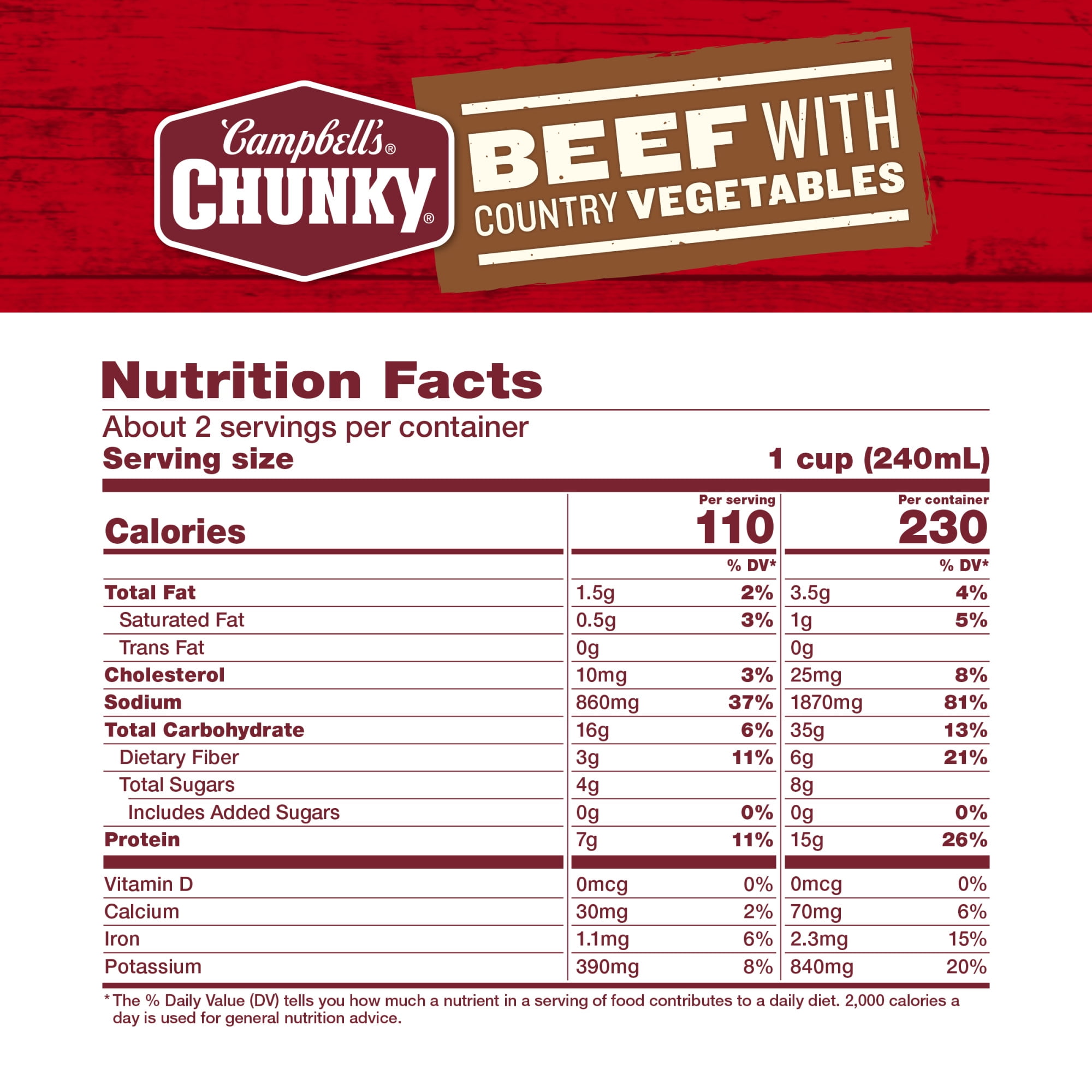 (12 pack) Campbell’s Chunky Soup, Ready to Serve Beef Soup with Country Vegetables, 18.8 oz Can