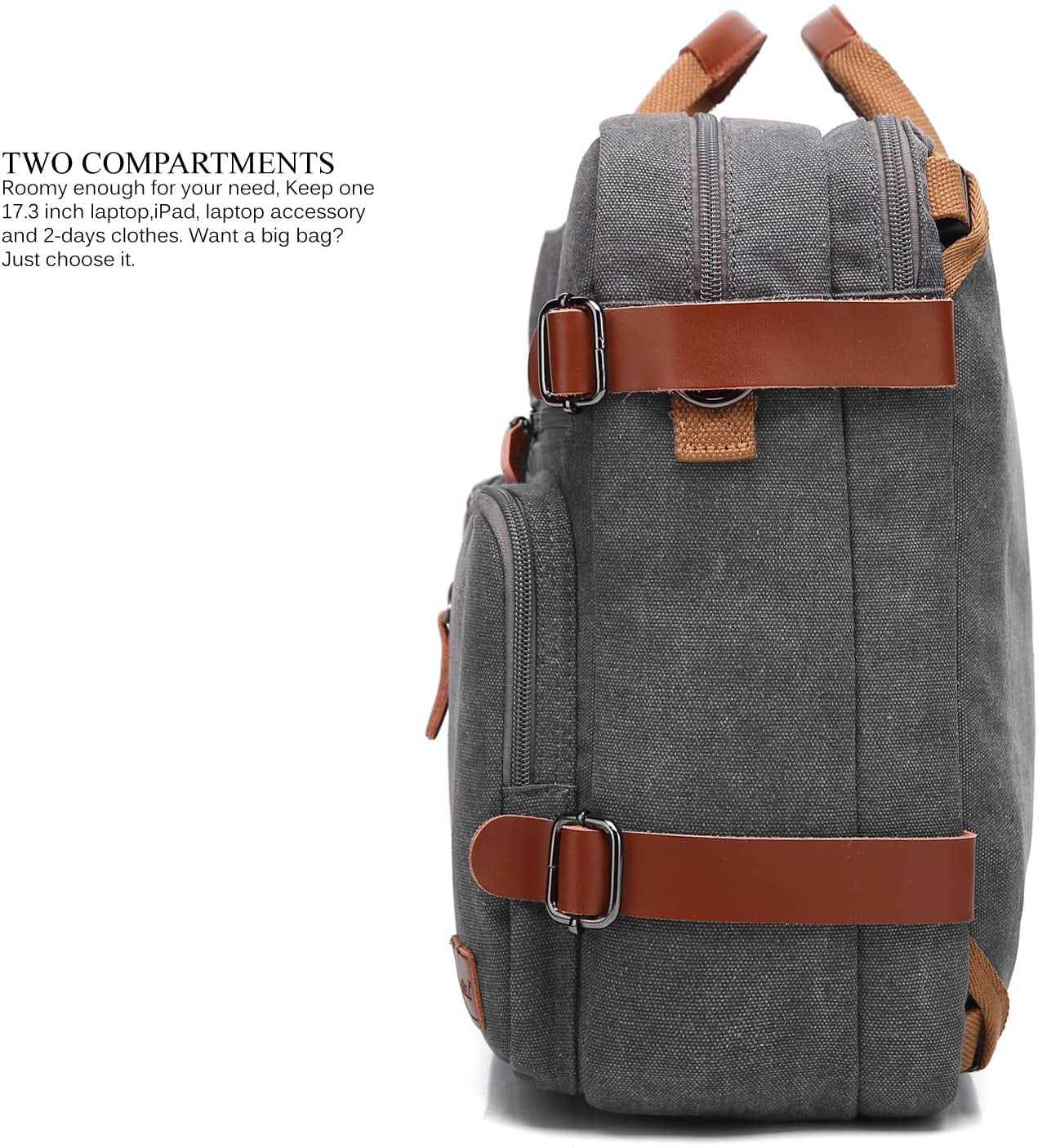 CoolBELL Convertible Backpack Messenger Bag Shoulder bag Laptop Case Handbag Business Briefcase Multi-functional Travel Rucksack Fits 17.3 Inch Black