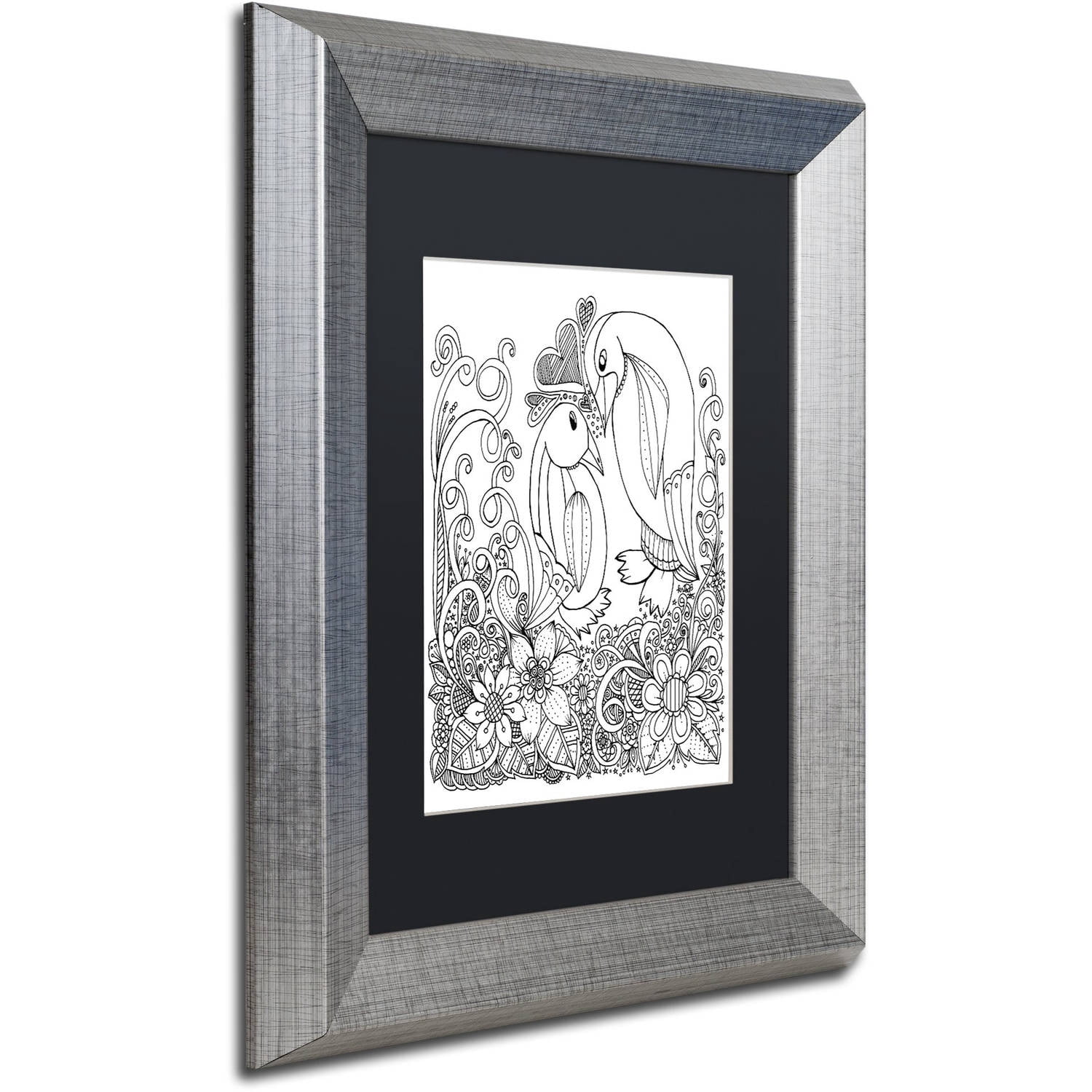 Trademark Fine Art "Penguins" Canvas Art by KCDoodleArt Black Matte, Silver Frame