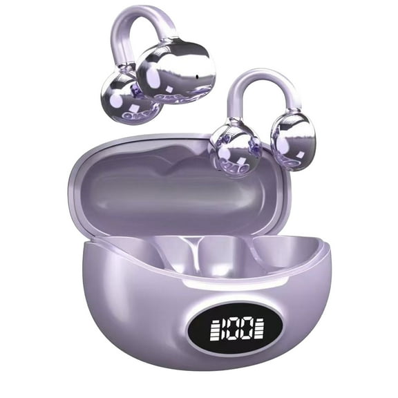 LACKUST Bone Conduction Open-Ear Clip-On True Wireless Earbuds, Bluetooth 5.4 Low Latency, Dual Mic Noise Cancelling, Purple