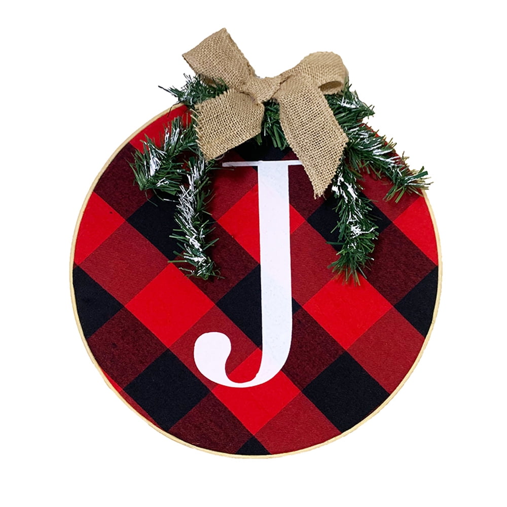 changsha 3 Pack Christmas Decorations Joy Sign Set Buffalo Check Plaid Wreath Front Door Christmas Wreath Hanging Sign for Christmas Home Window Wall Farmhouse Decoration